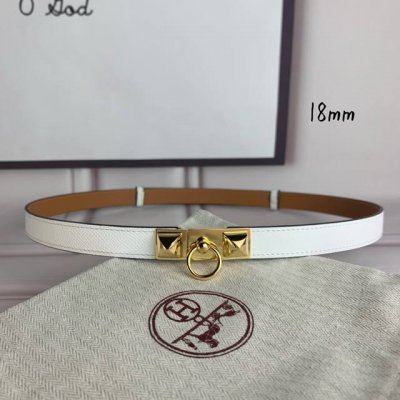 HermèS 爱马仕女款金字塔腰带，进口手掌纹，白色＋E土黄色平纹底，配原单钢扣，带身18Mm宽，腰围大小可调节