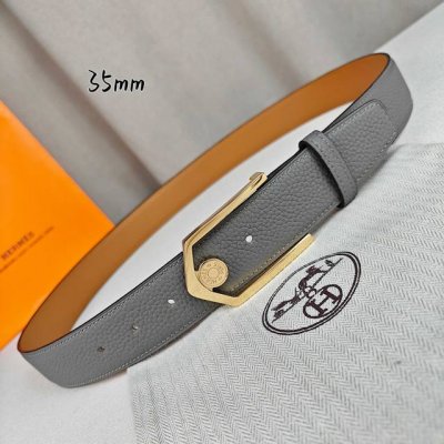HermèS 爱马仕 新款皮带 原单品质 进口头层牛皮 锡器灰色荔枝纹面搭配土黄色平纹底 35Mm宽 配官网亮金 亮银扣