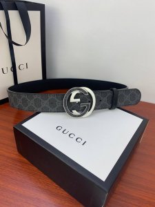 宽度4.0 Cm Gucci Supreme高级人造帆布腰带配以Interlocking G嵌入本色帆布带钢扣 黑色 Gg Supreme高级人造帆布，配以黑色