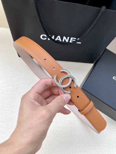 宽度3.0Cm Chanel 香奈儿 女士经典款腰带皮带新款光滑内衬磨砂牛皮银色 镶钻精品钢扣