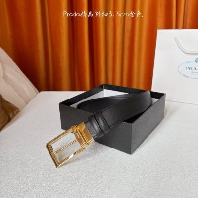 prada ：原单面经典十字纹头层牛皮腰带，搭配官网原单精品扣，原厂电镀工艺，可旋转双面可用，长短可自行裁剪，宽3.5Cm