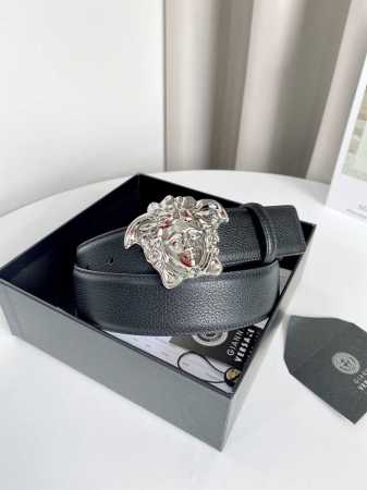配全套包装礼盒 男款腰带皮带 Versace 原单腰带，进口原版头层牛皮，搭配经典美人头真空电镀五金，宽度3.8Cm - 点击图像关闭