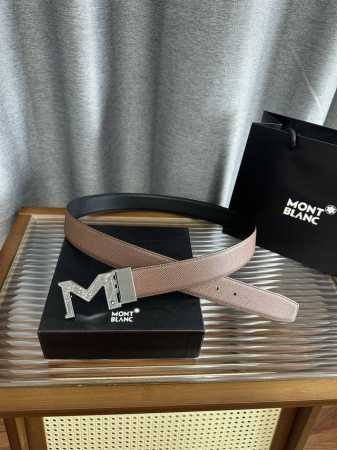 特P180 Montblanc 万宝龙男士皮带 宽度 3.5Cm宽 意大利进口小牛皮配以精品抛光五金扣 腰带细节完美 长度可自行裁剪 （支持专柜Nfc芯片感应验 - 点击图像关闭