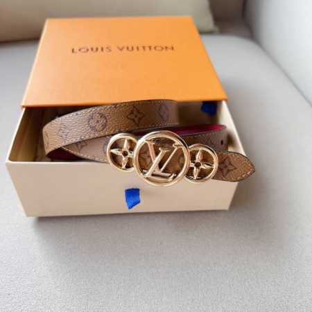Lv 双面可用 日常的装束衬托出来的纤细的皮带 优质的进口小牛皮的可逆的设计 搭配字母扣式搭扣 饰有字母与花卉镂空图案 金色，银色扣 - 点击图像关闭