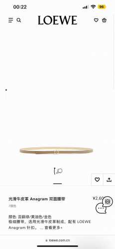 Loewe 罗意威 专柜新款 女士极细腰带 宽0.8Cm 这款选用柔软光滑牛皮制成，灰色配米色 双色设计双面使用，Anagram精品搭扣五金。