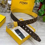 特 Fendl 芬迪 专柜同款 宽3.8Cm 原版定制布料 单环皮带金属孔眼F扣 对角提花Ff图案布料材质 黄皮革内衬 镀钯金属配件 时尚潮流 经典系列