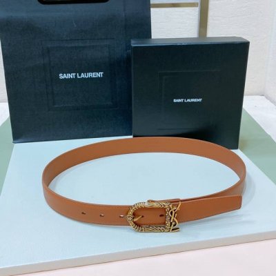 Saint Laurent 23圣罗兰女士腰带皮带 Cassandre仿鹿绒 原厂精密电渡扣头，意大利原厂皮，宽3.0代购级。