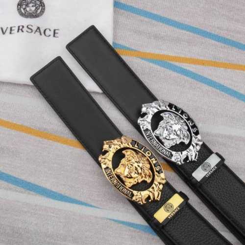 品名：Versace.范思哲 材质：原单牛皮腰带 百分百头层牛皮腰带保证真皮，24K纯钢扣，专柜原单品质、做工精细，时尚大牌，送人自用首选 包装： 请认准如图专
