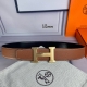 特 HermèS[正]爱马仕 双头尖 双面原版 原单品质 进口头层牛皮 土黄色荔枝纹搭配黑色平纹 寸半38Mm 配官网H马拉车花纹亮金亮银亮枪扣