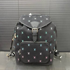 Louisvuitton 路易威登 Lv 刺绣Montsouris 炫彩丹宁双肩包背包 实物拍摄 原厂原版面料 配送防尘袋 礼盒 40 X 34Cm。