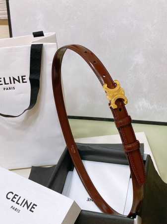 Celine 23 小号Triomphe Taurillon皮革腰带 青铜色 Taurillon.中腰，金色饰面金属件、亮面牛皮腰带 咖啡色！Triomphe皮 - 点击图像关闭