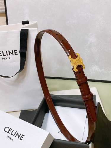 Celine 23 小号Triomphe Taurillon皮革腰带 青铜色 Taurillon.中腰，金色饰面金属件、亮面牛皮腰带 咖啡色！Triomphe皮