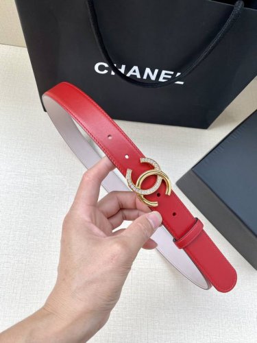 宽度3.0Cm Chanel 香奈儿 女士经典款腰带皮带新款光滑内衬磨砂牛皮银色 镶钻精品钢扣