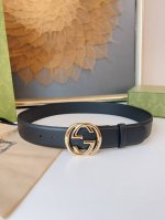 特 Gucci 优质柔软细腻小牛皮面料 内衬进口专用底皮 宽度4.0Cm 新版圆润互扣式双g搭扣