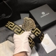 范思哲 宽4.0Cm 新款 Versace此款皮带配有镂空Medusa金银丝搭扣，搭扣四周环绕Greca图案。