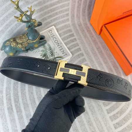爱马仕 特种皮腰带系列 原厂五金精品不锈钢扣 手感柔软舒适 宽3.8Cm - 点击图像关闭