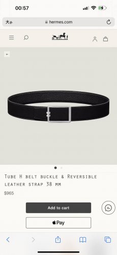 特 Tube H Belt Buckle & Reversible Leather Stra p40Mm