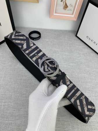特 宽度4.0 Gucci 經典款G家花面带身头层皮底；搭配经典款旋转扣、採用精挑細選進口頂級牛皮，手感柔軟細膩！金白枪三色可选！ - 点击图像关闭