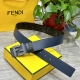 Fendi 芬迪 专柜同款 宽4.0Cm 双环正反用腰带 Ff按钉搭扣 兰色cuoio Romano皮革材质 反面面料带有烟草黄和黑色ff图案 四方金属饰面 时