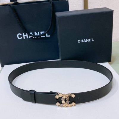 特 Chanel 24S Cc 水晶黑钻 波点面饰 字母 Logo搭扣 黄铜金属小牛皮腰带 手感柔软 细腻 3.0Cm 码数75- -100