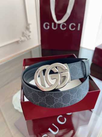 Gucci 古驰 自动平滑扣腰带 精钢打造五金 宽度35Mm宽 表面定制Pvc背头层牛皮 自由裁剪设计 - 点击图像关闭