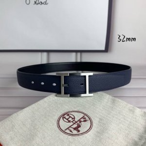 HermèS 爱马仕针扣 原单品质 头层牛皮 深蓝色荔枝纹搭配黑色平纹 32Mm宽 双面可用 配官网H黑间银扣