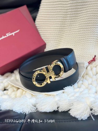 Ferragamo 菲拉格慕平滑扣腰带 宽度35Mm宽 双面原版头层牛皮 自由裁剪设计