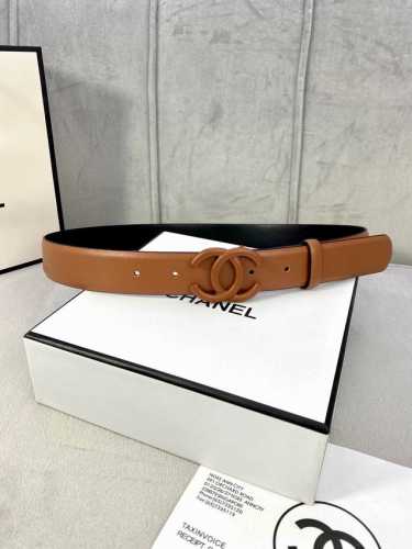 特 宽度3.0Cm Chanel 香奈儿 女士腰带 小牛皮 支持nfc芯片官方网站链接扫码验证、经典扣头 内侧cnc走光处理 边角手感圆润配有烤漆金属钢扣。
