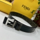 特 Fendi芬迪专柜同款 宽4.0Cm 双环正反用腰带 Ff按钉搭扣 黑色Cuoio Romano皮革材质 反面面料带有烟草黄和黑色Ff图案 四方金属饰面 时