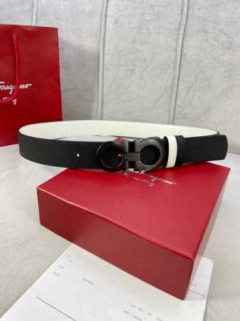 特 宽度3.5Cm Ferragamo 菲拉格慕 两面手掌纹双面头层牛皮皮带，配有金 白 枪色金属gancio双扣。该皮带可调节，且能根据需要剪裁，达到修身效果 - 点击图像关闭
