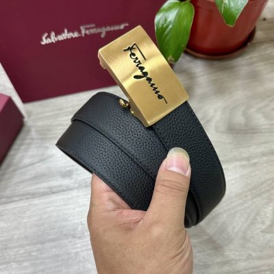 自动扣腰带］菲拉格慕 宽3.5Mm 双面进口头层牛皮制作 搭配经典钢扣 真材实料 时尚经典 做工精致 高端男士皮带 长度可裁剪100 125
