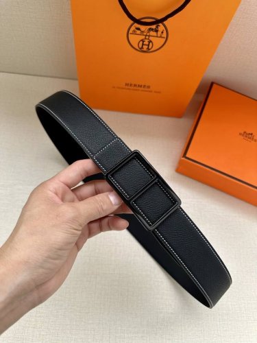 特 爱马仕Hermes男士腰带 进口手掌小牛皮 车白线 精钢精品五金 双面可用 宽3.8Cm