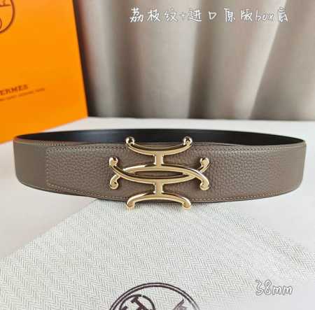 p230 HermèS爱马仕 双头尖 双面原版 原单品质 进口头层牛皮 灰色荔枝纹搭配黑色平纹 寸半38Mm 配官网双H新款亮金/亮银/砂蓝/砂枪扣 - 点击图像关闭