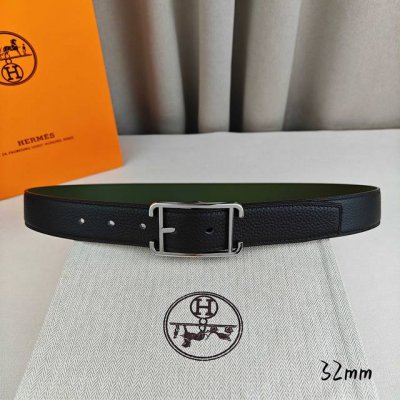 Her~MèS 爱~马仕针扣 顶级品质 头层牛皮 黑色荔枝纹搭配绿色平纹底 32Mm宽 双面可用 配官网经典H银 金 枪扣