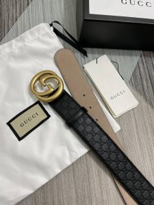 古奇 男士腰带 配全套包装礼盒 Gucci经典款头层压小G花，内衬头层变色磨砂底 宽4.0Cm 圆双G复古扣