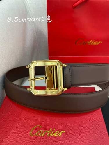 特 卡地亚针扣式皮带，Cartier标志。黑色与棕色牛皮双面皮带，浮雕“Cartier”标志。尺寸：宽35毫米 可调节