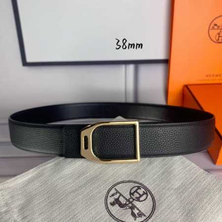 特 HermèS爱马仕 平头经典款 双面原版 顶级品质 进口头层牛皮 黑色荔枝纹白色线搭配黑色平纹 寸半38Mm 配官网亮金亮银哑黑扣 - 点击图像关闭