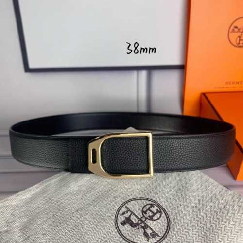 特 HermèS爱马仕 平头经典款 双面原版 顶级品质 进口头层牛皮 黑色荔枝纹白色线搭配黑色平纹 寸半38Mm 配官网亮金亮银哑黑扣