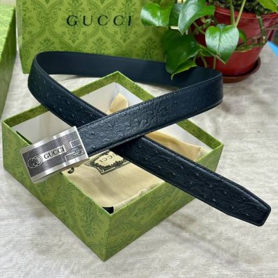 自动扣腰带］Guccl宽3.5Mm 双面进口头层牛皮制作 搭配经典钢扣 真材实料 时尚经典 做工精致 高端男士皮带 长度可裁剪100 125