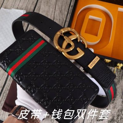 品牌：古奇.Gu..Cci双件套 型号：木盒装，皮带+钱包，两件套等级：意大利进口百分百头层牛皮，古奇.Gu..Cci，世界著名奢侈品品牌，经典g花纹系列，进口
