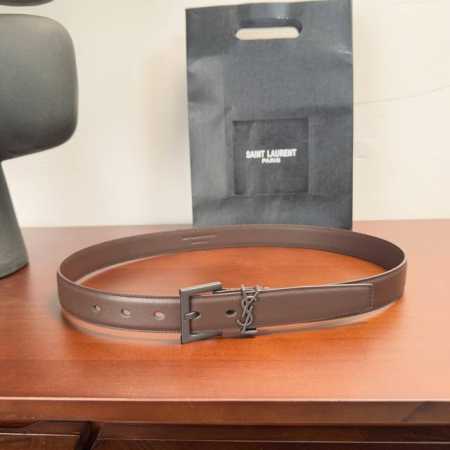 Saint Laurent圣罗兰 女士巧克力色腰带皮带 经典颜色出货，每针每线都非常紧致，Ysl古金原版开模银扣， 尺寸:3.0 - 点击图像关闭