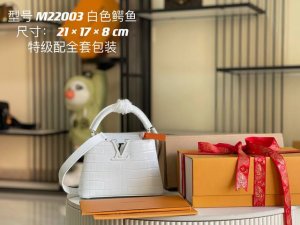 特级配全套包装 芯片版本 特级精品原厂皮M22003 N93429白色亮面鳄鱼纹金扣 本款 Capucines 迷你手袋由鳄鱼纹皮革打造而成，质感华贵。 以优质