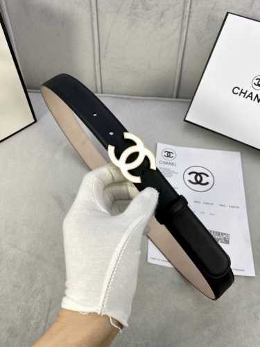 宽度3.0Cm Chanel 香奈儿 女士经典款腰带皮带新款光滑内衬磨砂牛皮银色 精品磨胶钢扣