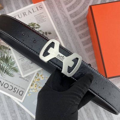 Hermes爱马仕 男士双面皮腰带38Mm 双面进口花纹皮压制。可双面使用 专柜走线 搭配新款扣