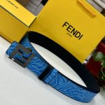 特 Fendl芬迪专柜同款 宽40Mm原版定制天蓝色Ffvertigo图案皮料 搭配Ff按钉钢扣 时尚潮流 经典百搭款