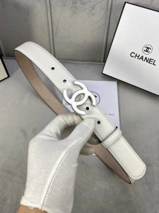 特 宽度3.0Cm Chanel 香奈儿 女士经典款腰带皮带新款光滑内衬磨砂牛皮银色 精品磨胶钢扣
