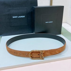 Saint Laurent 23圣罗兰女士腰带皮带 Cassandre仿鹿绒 原厂精密电渡扣头，意大利原厂皮，宽3.0代购级。