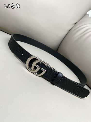 特 Gucci Signature 官網更新3.0寬度 熱壓款 雙G扣印花纹理坚实 進口小牛皮面皮