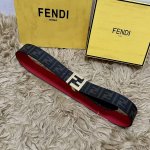 Fendi 芬迪 全套包装 专柜同款 宽4.0Cm 双环正反用腰带 Ff按钉搭扣 黑色Cuoio Romano皮革材质 反面面料带有烟草黄和黑色Ff图案 四方金