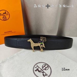 特 HermèS爱马仕 双头尖 双面原版 原单品质 进口头层牛皮 黑色 荔枝纹搭配黑色平纹 寸半38Mm 配官网新款H金 银扣